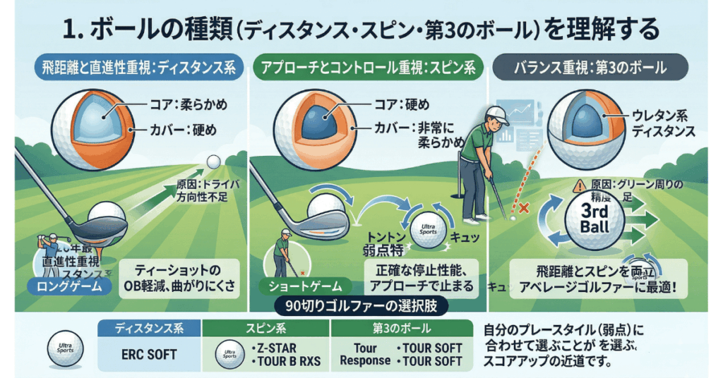 90切りを目指すゴルファー必見！ボール選びの3つのポイント
