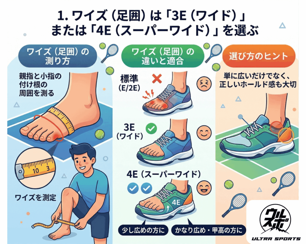 失敗しない!幅広・甲高向けテニスシューズの選び方