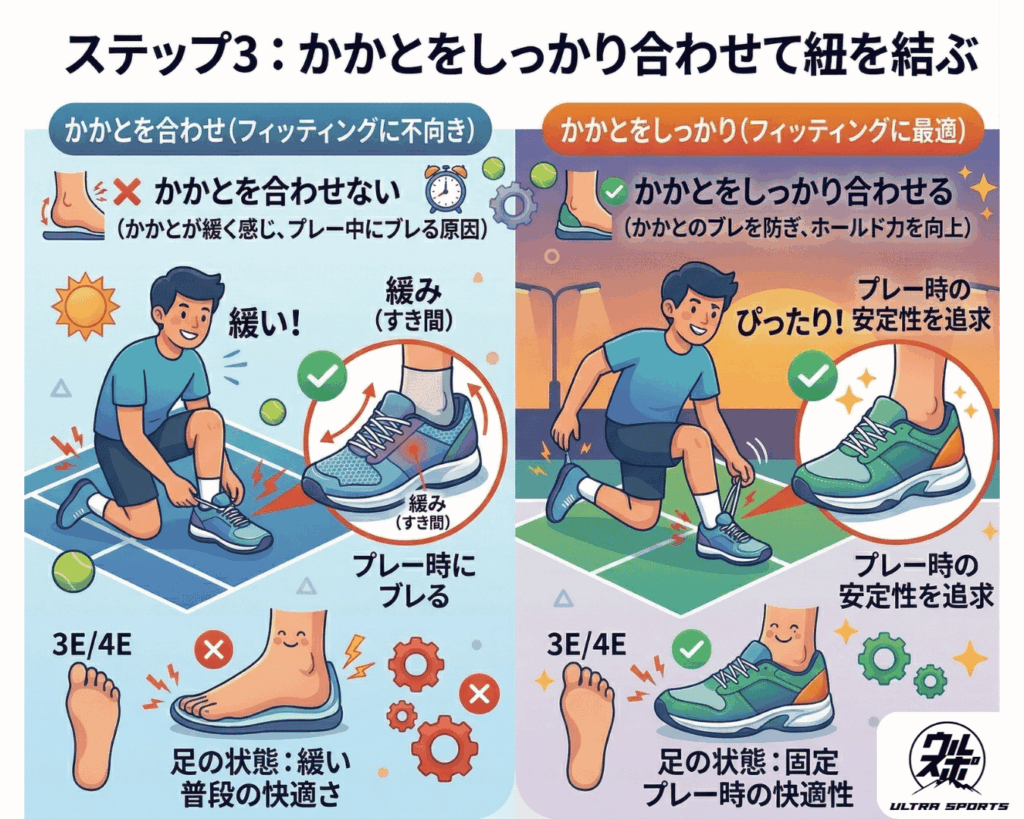 テニスシューズの正しい試し履きのステップ