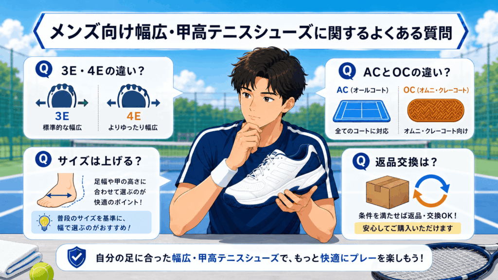 メンズ向け幅広・甲高テニスシューズに関するよくある質問