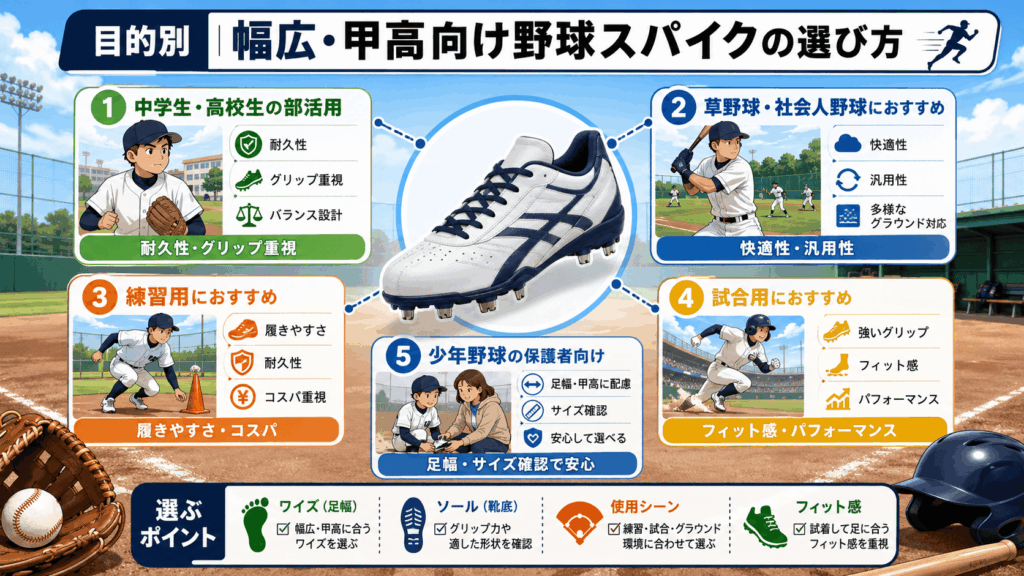 目的別｜幅広・甲高向け野球スパイクの選び方