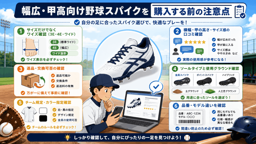 幅広・甲高向け野球スパイクを購入する前の注意点