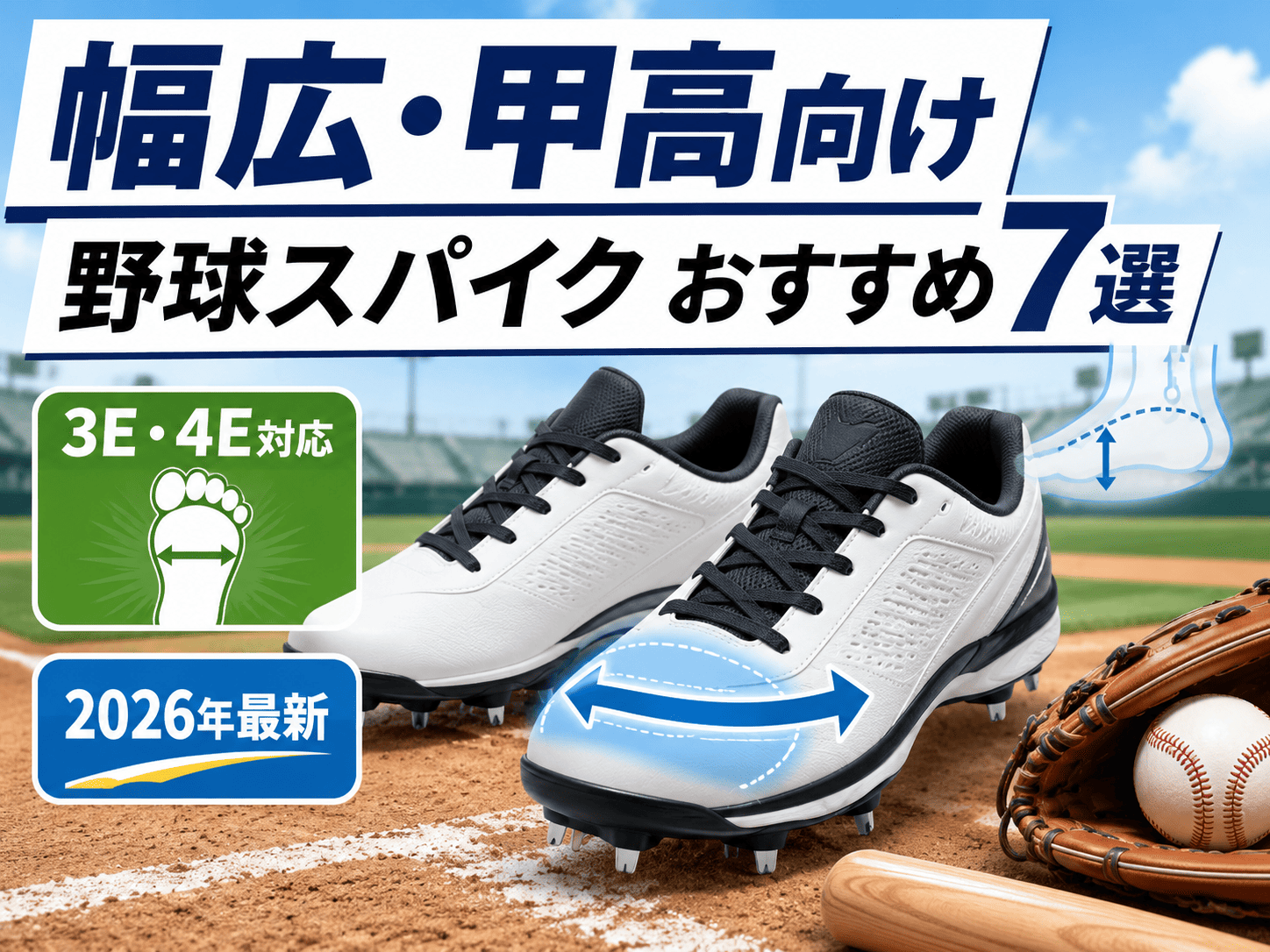 幅広・甲高向け野球スパイクおすすめ7選｜3E・4E対応モデルを比較【2026年最新】