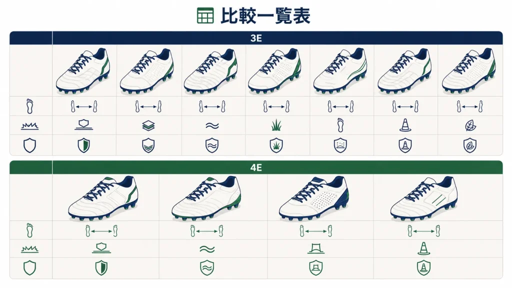 幅広・超幅広サッカースパイクおすすめ11選 比較一覧表