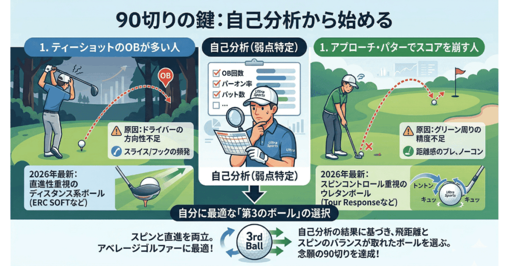 90切りを達成するためのゴルフボール選びの重要性