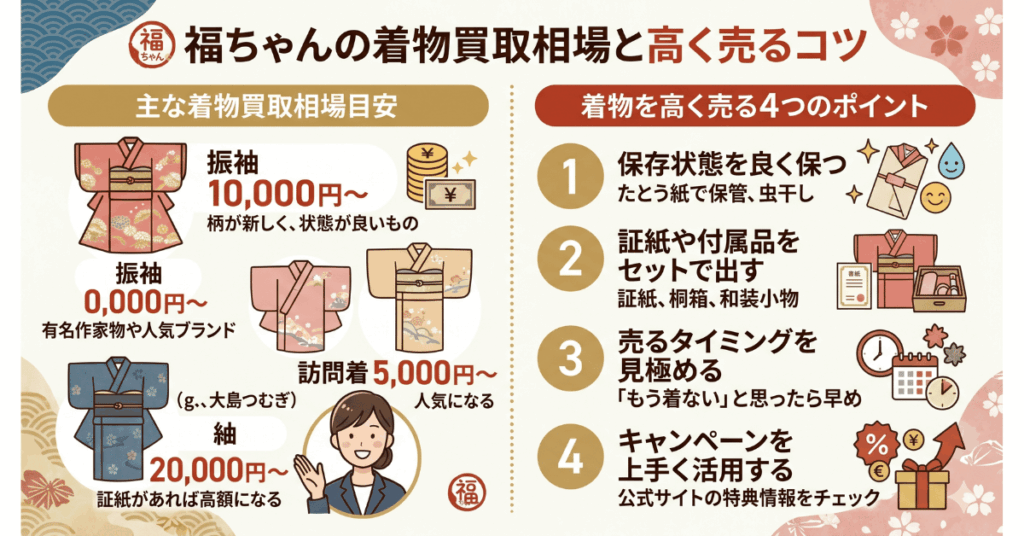 福ちゃんの着物買取相場と高く売るコツ