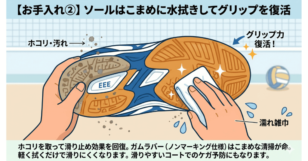 幅広バレーボールシューズを長持ちさせるお手入れ方法