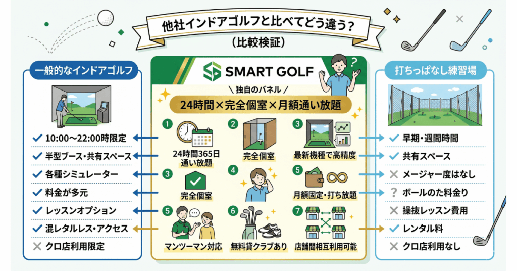他社インドアゴルフと比べてどう違う？
