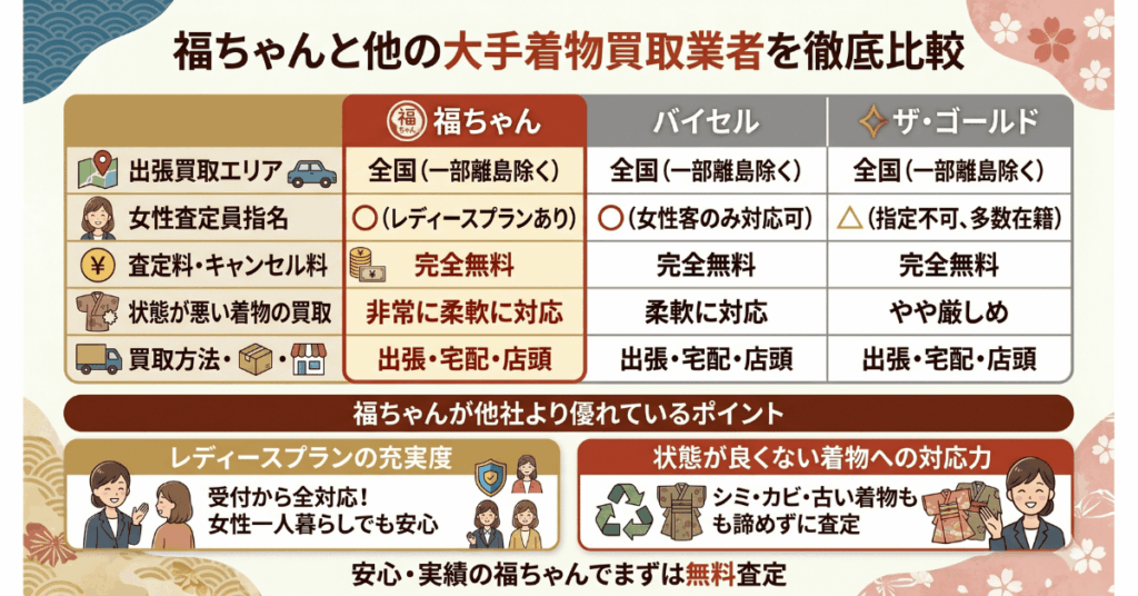 福ちゃんと他の大手着物買取業者を徹底比較