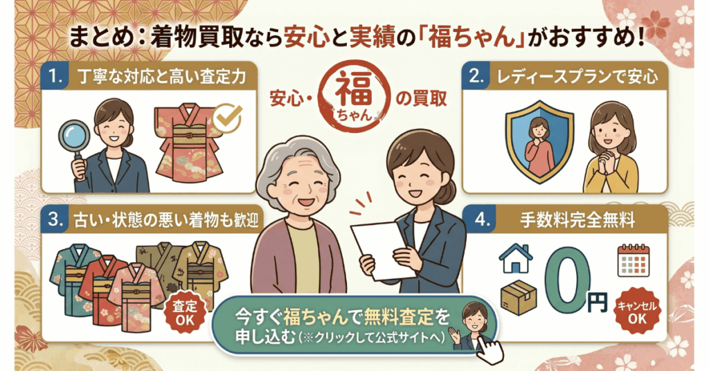 まとめ：着物買取なら安心と実績の「福ちゃん」がおすすめ！