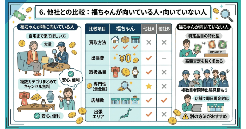 他社との比較：福ちゃんが向いている人・向いていない人