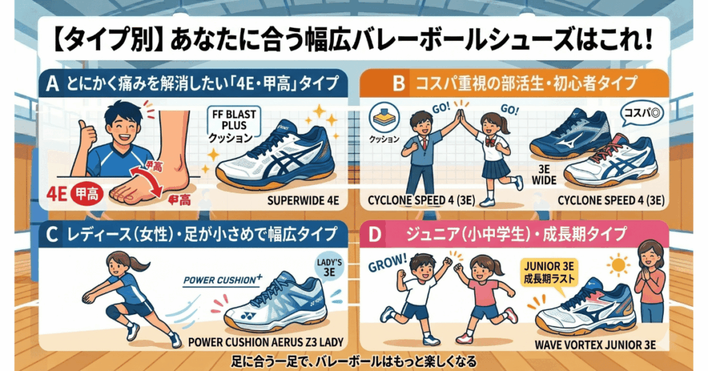 【タイプ別】あなたに合う幅広バレーボールシューズはこれ！