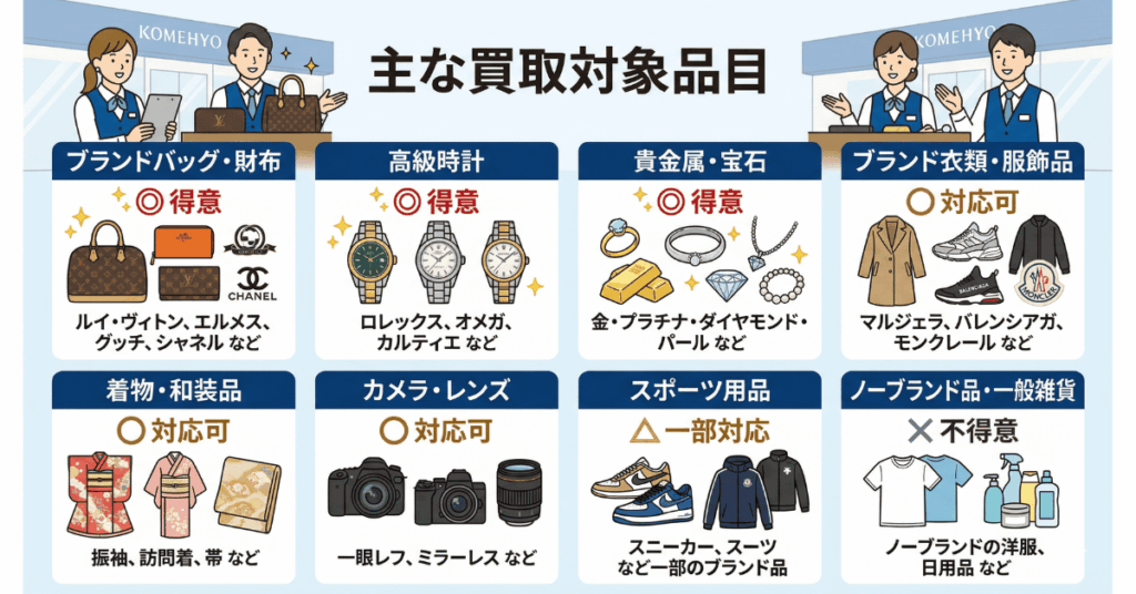 コメ兵の買取対象品目と査定のポイント