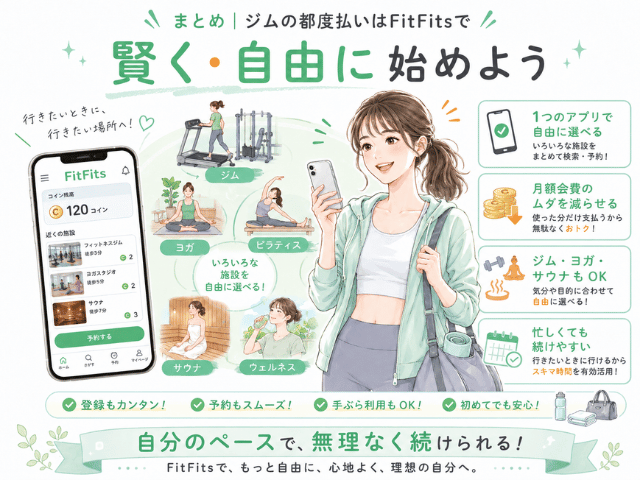 まとめ｜ジムの都度払いはFitFitsで"賢く・自由に"始めよう