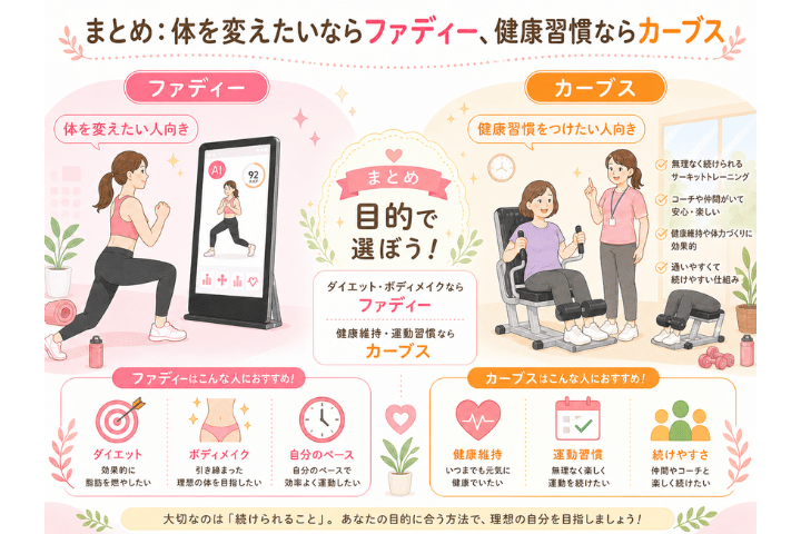まとめ：体を変えたいならファディー、健康習慣ならカーブス
