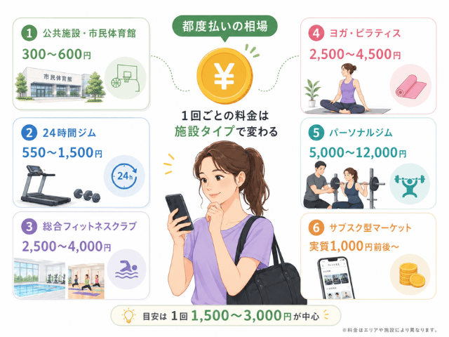 ジム都度払いの料金相場は？1回いくらが妥当？