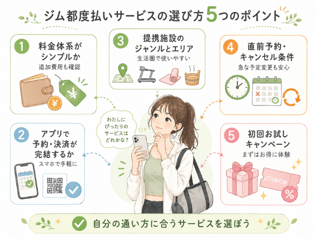 ジム都度払いサービスの選び方5つのポイント