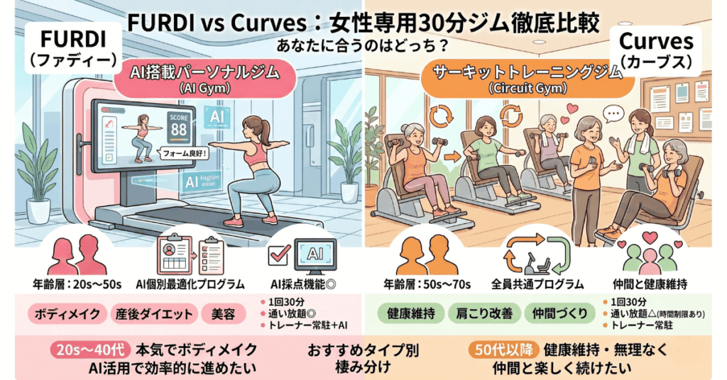 ファディーとカーブスの違いは？女性専用ジム徹底比較