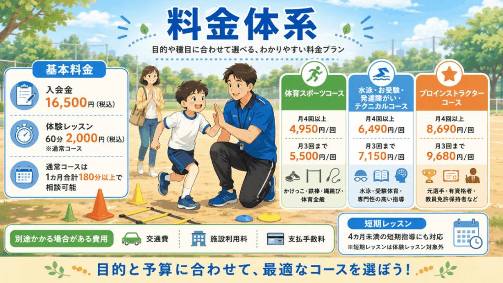 体育スポーツ家庭教師ファーストの料金体系
