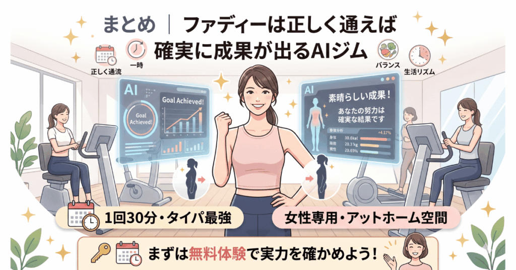 まとめ｜ファディーは正しく通えば確実に成果が出るAIジム