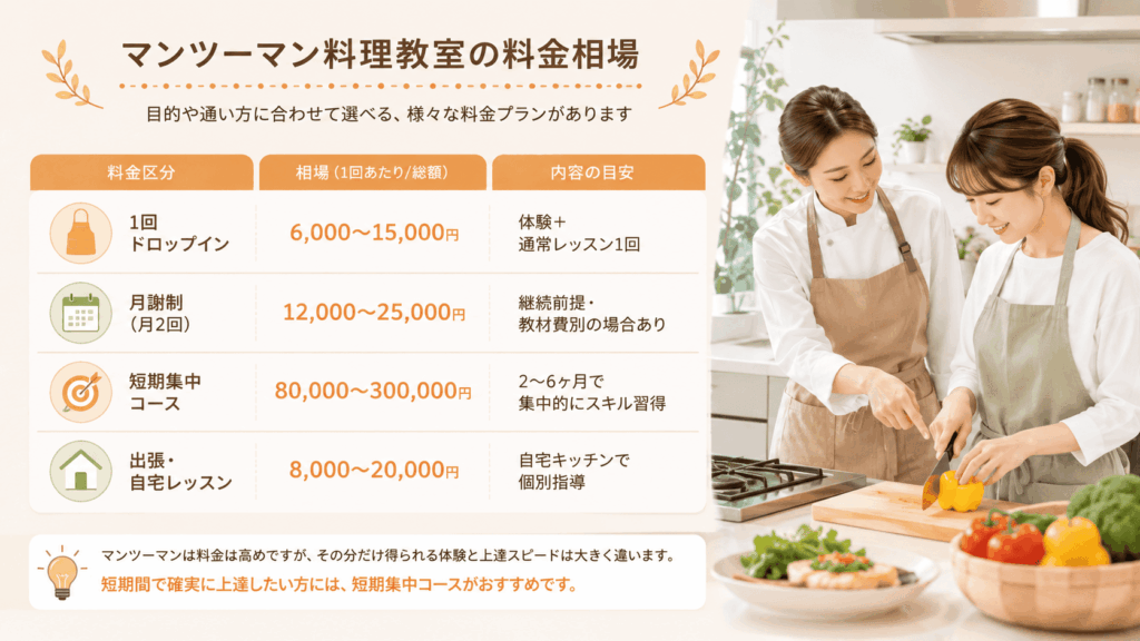 マンツーマン料理教室の料金相場はいくら?