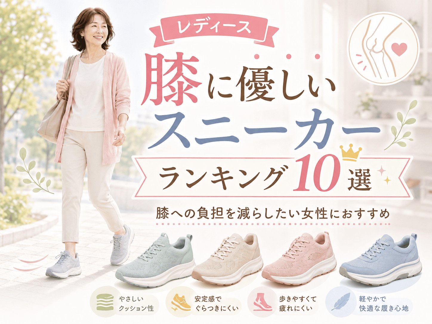レディース膝に優しいスニーカーランキング10選｜膝への負担を減らしたい女性におすすめ