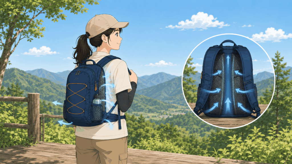 ポイント2:背面の通気性(汗抜け)をチェック