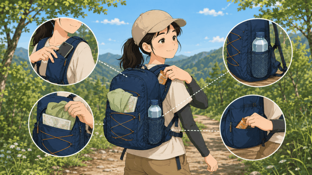ポイント4:ポケット配置と荷物の取り出しやすさ