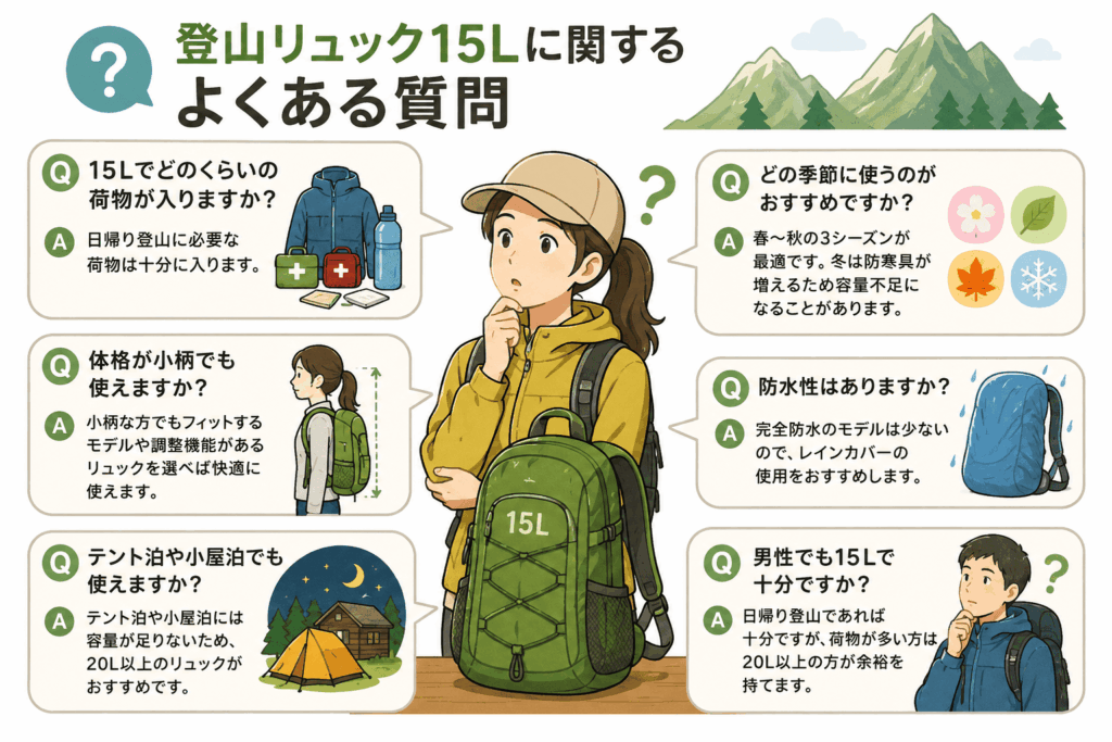 登山リュック15Lに関するよくある質問