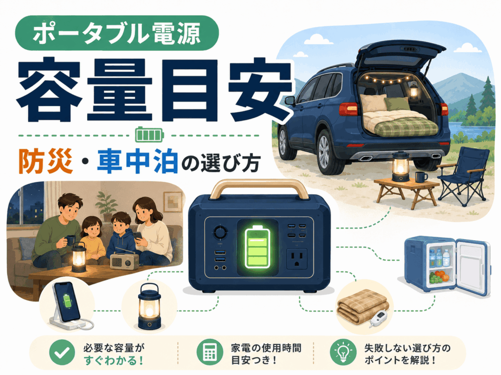 ポータブル電源の容量目安は？防災・車中泊別の選び方を解説