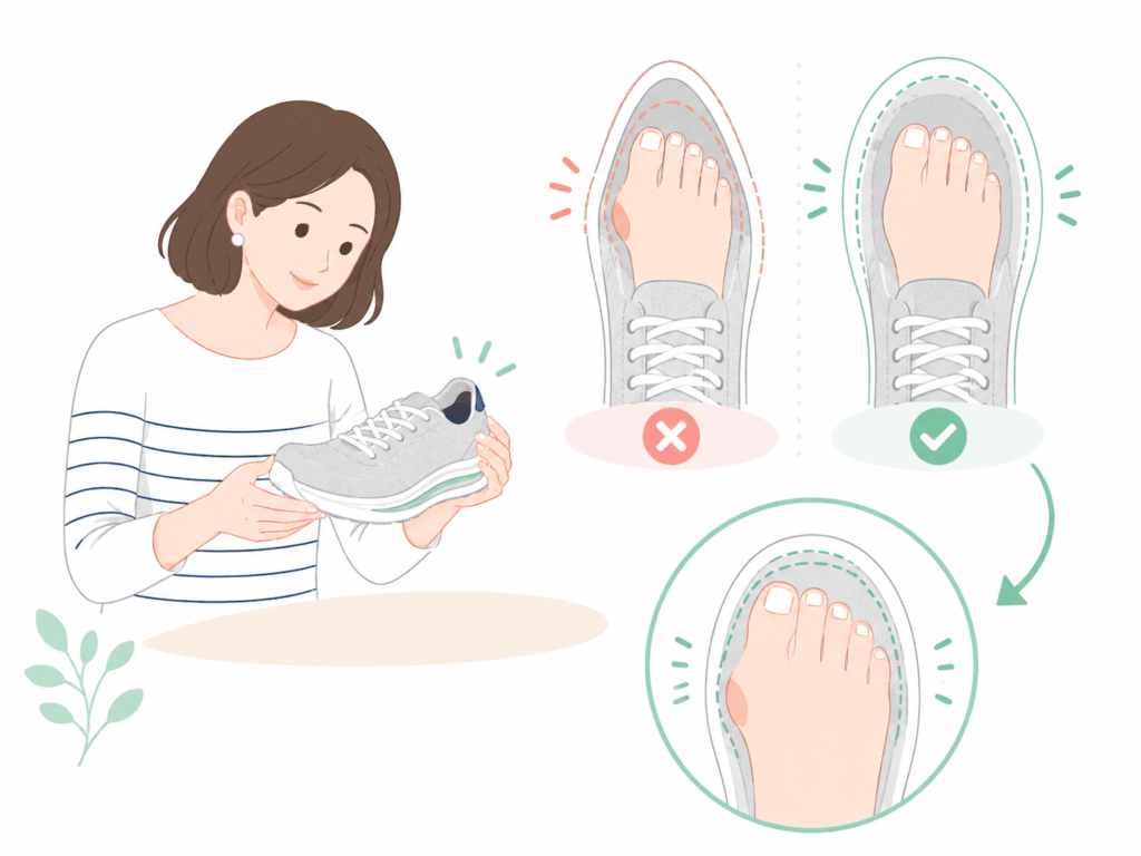 つま先に余裕がある「丸み」のある形を選ぶ