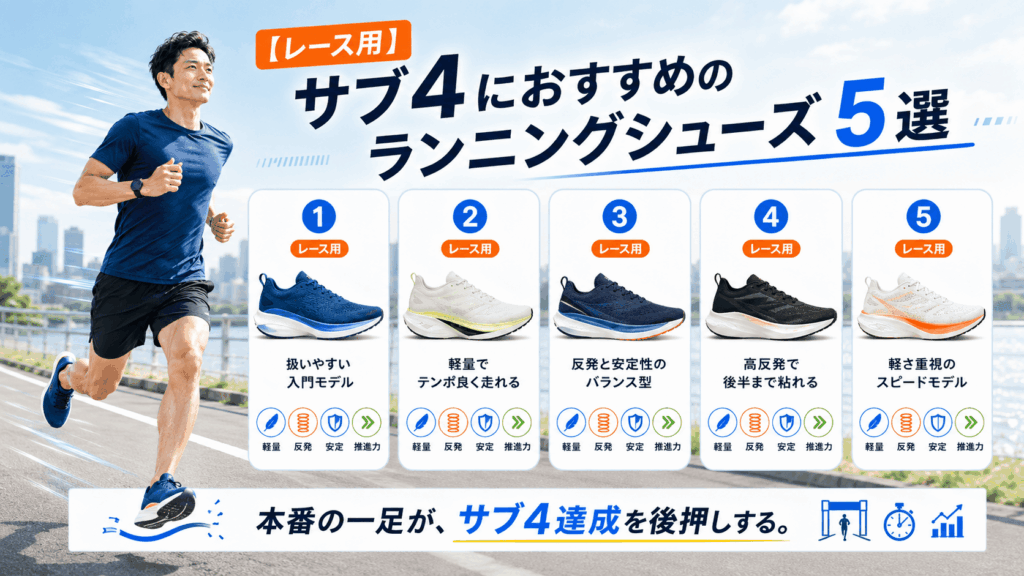 【レース用】サブ4におすすめのランニングシューズ5選