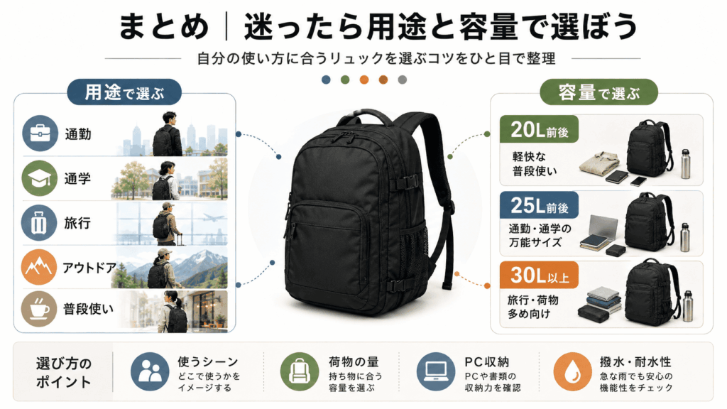 まとめ|迷ったら用途と容量で選ぼう