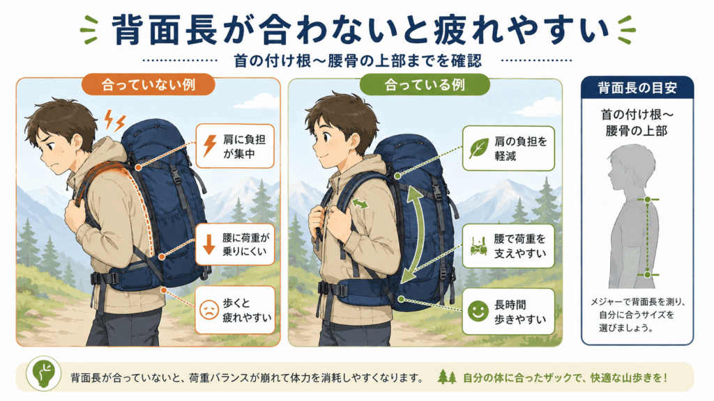 背面長が合わないと疲れやすい