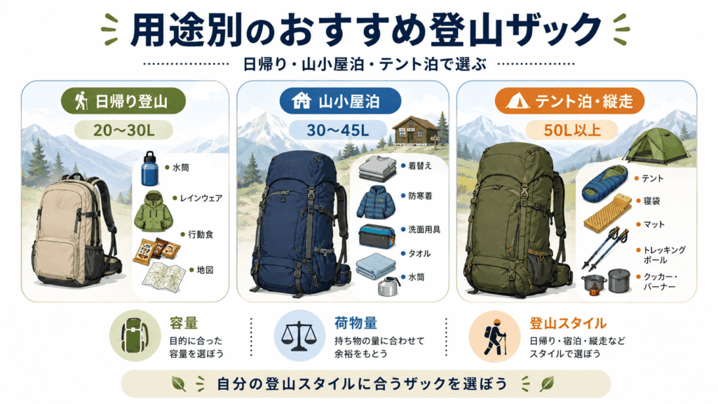 用途別のおすすめ登山ザック