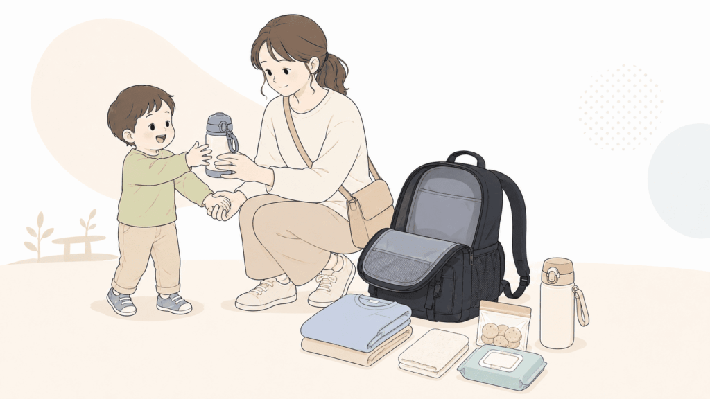 2〜3歳で着替えや飲み物を持ち歩く人