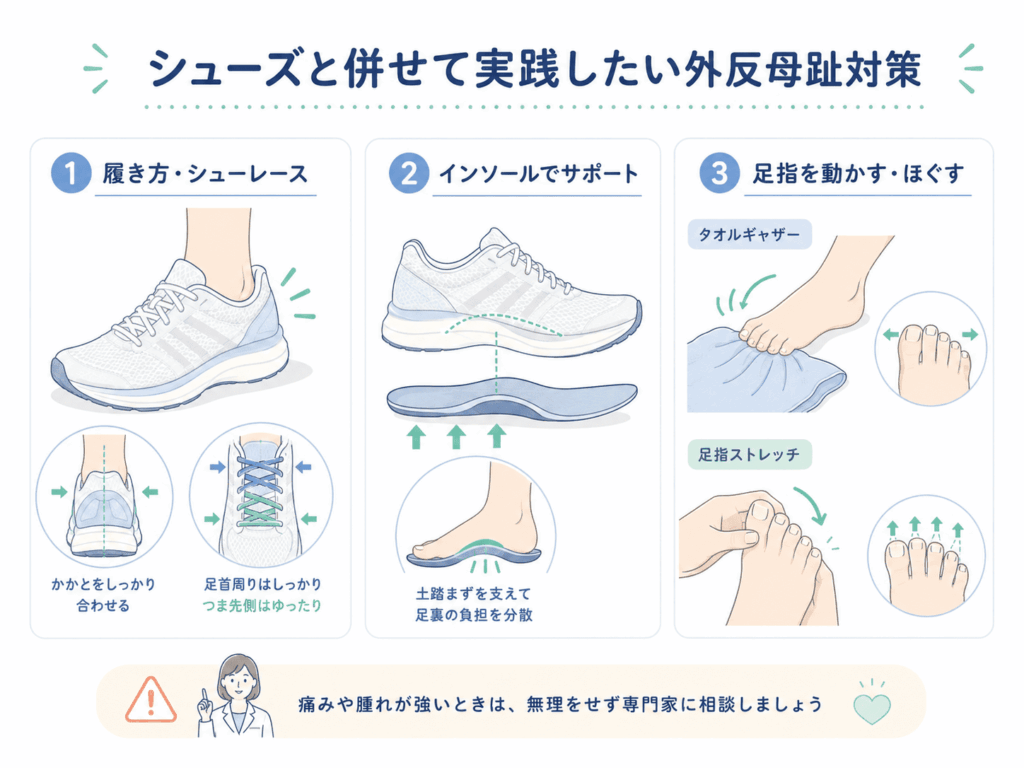 シューズと併せて実践したい外反母趾対策