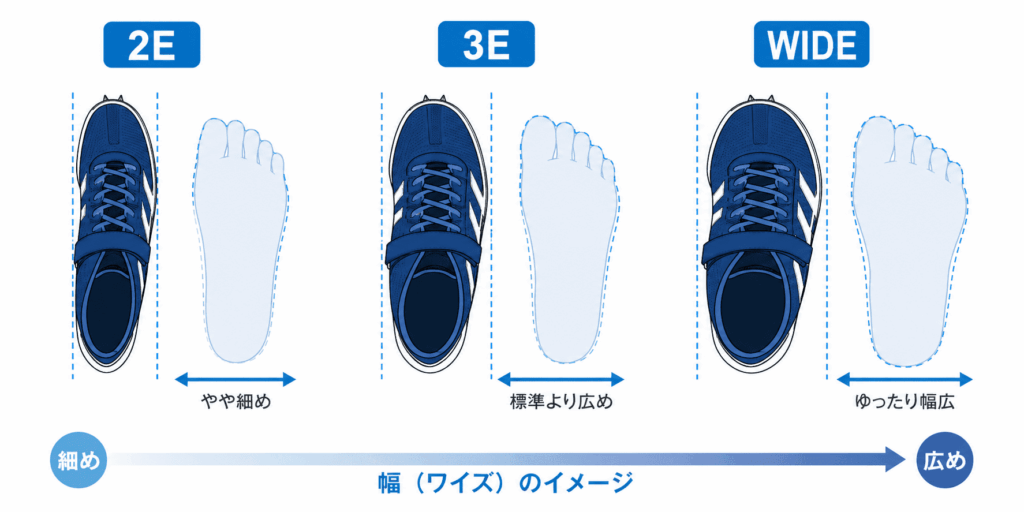 ②「ワイド」「3E相当」表記のモデルを選ぶ