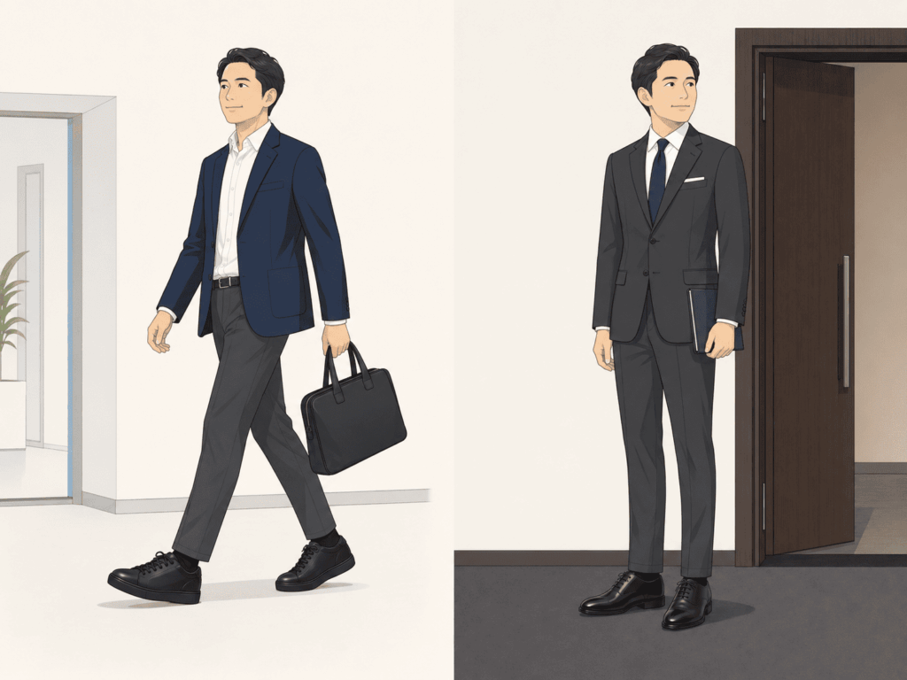 注意点:格式が求められる場面では革靴を