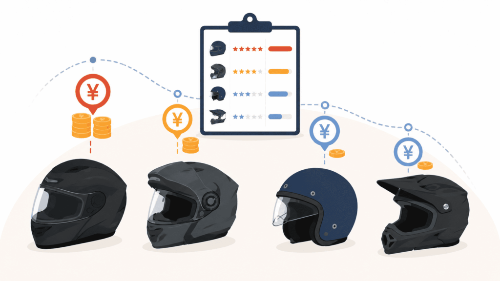 ブランド別のバイクヘルメット買取相場