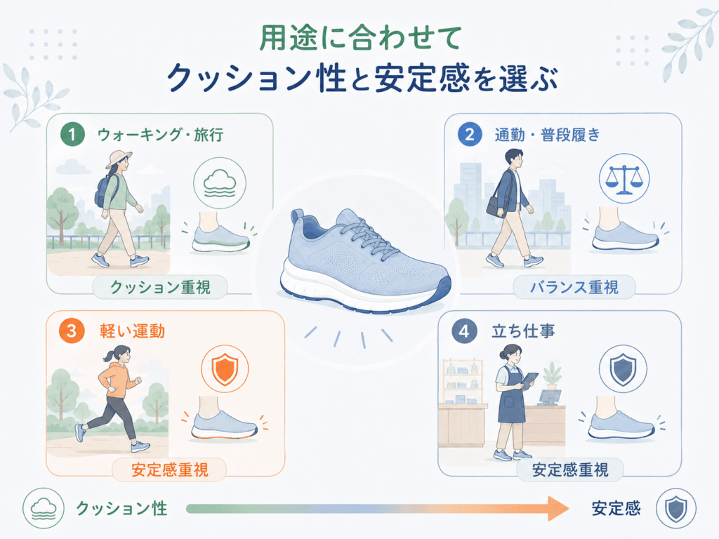 用途に合わせてクッション性と安定感を選ぶ