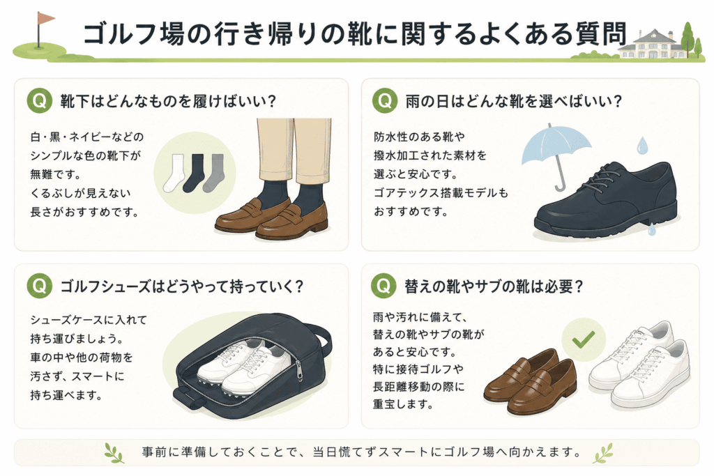 ゴルフ場の行き帰りの靴に関するよくある質問