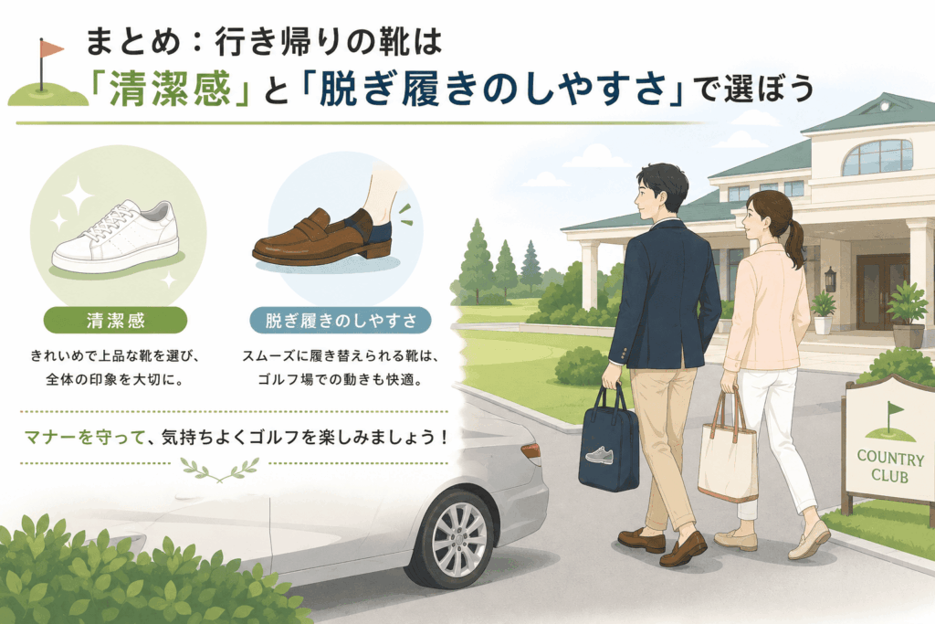 まとめ:行き帰りの靴は「清潔感」と「脱ぎ履きのしやすさ」で選ぼう