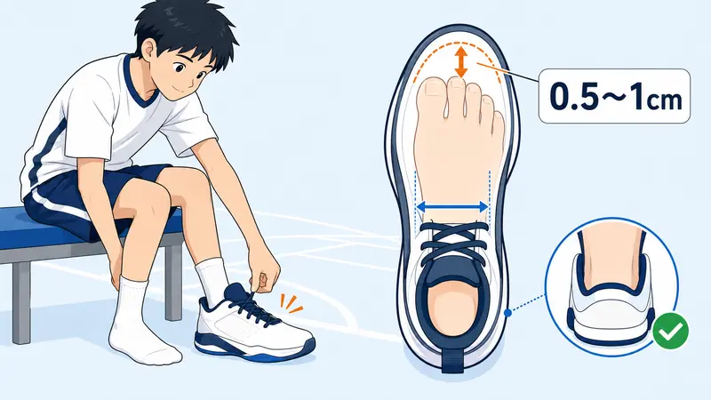 ①サイズはつま先に0.5〜1cmのゆとりを