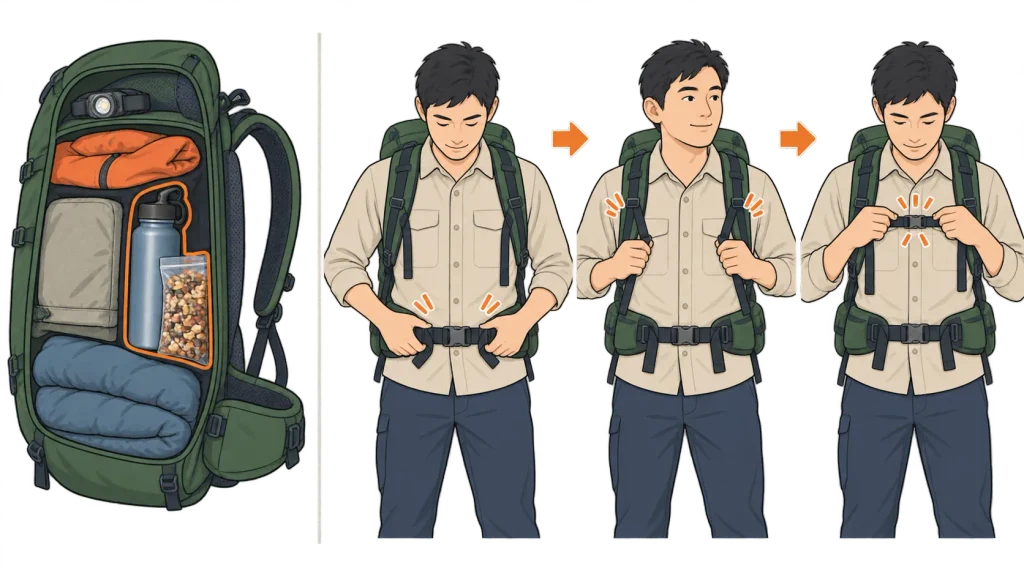 日帰り登山を快適にする荷物の詰め方と背負い方